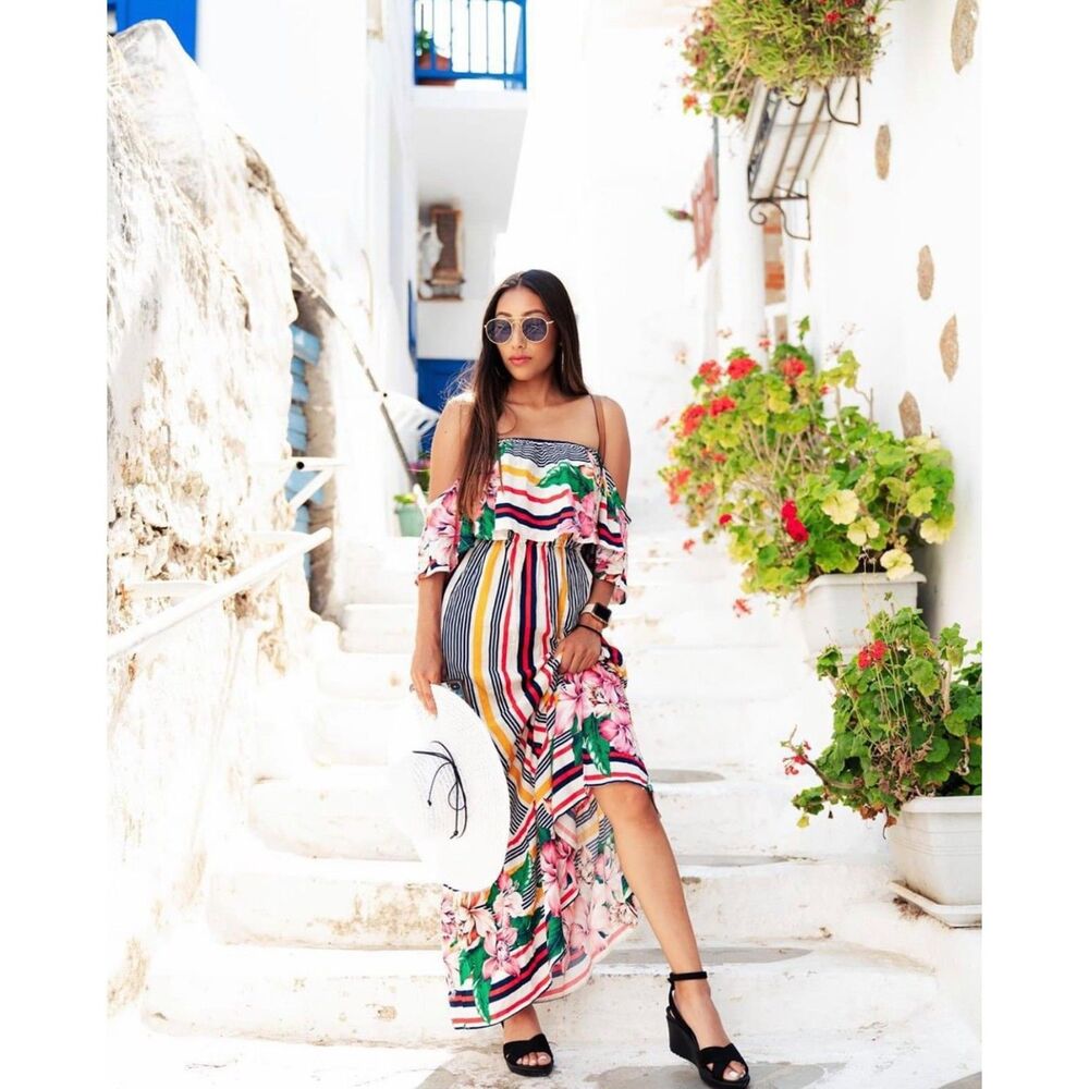 Flying Tomato Colorful Maxi Dress Off-the -Shoulder Size XS